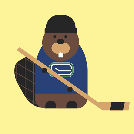 Animated beaver wearing Canucks jersey.